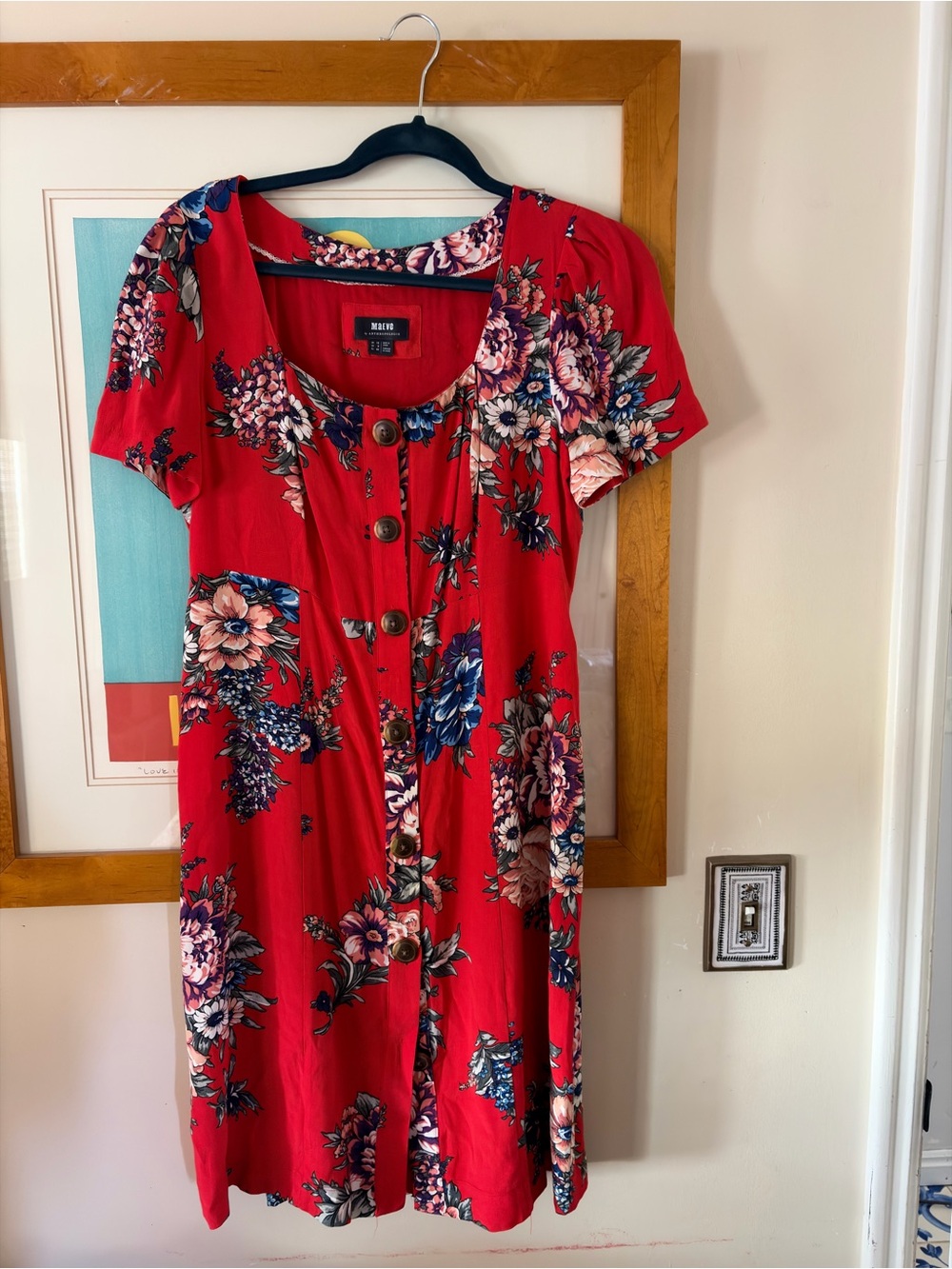 Maeve by Anthropologie Red Floral Button-Front Women’s Midi Dress Size 8